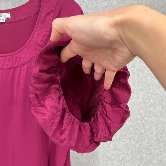 Froxx Womens 100% Silk Puff Bubble Sleeve Midi Shift Dress Size M Berry Red - Picture 3 of 11